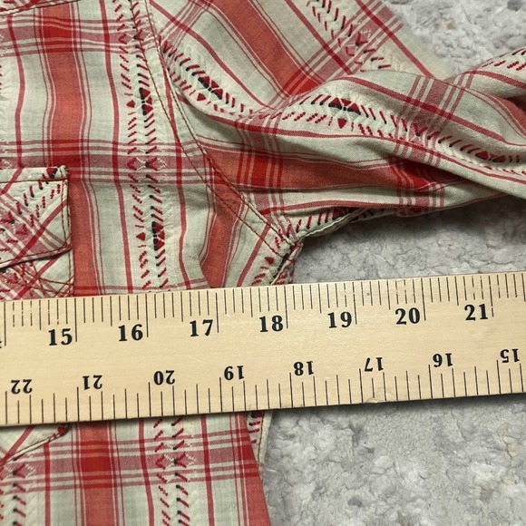 True Religion Plaid Western Snap Button Shirt Womens M Blue Brown Long Sleeve - Picture 11 of 12